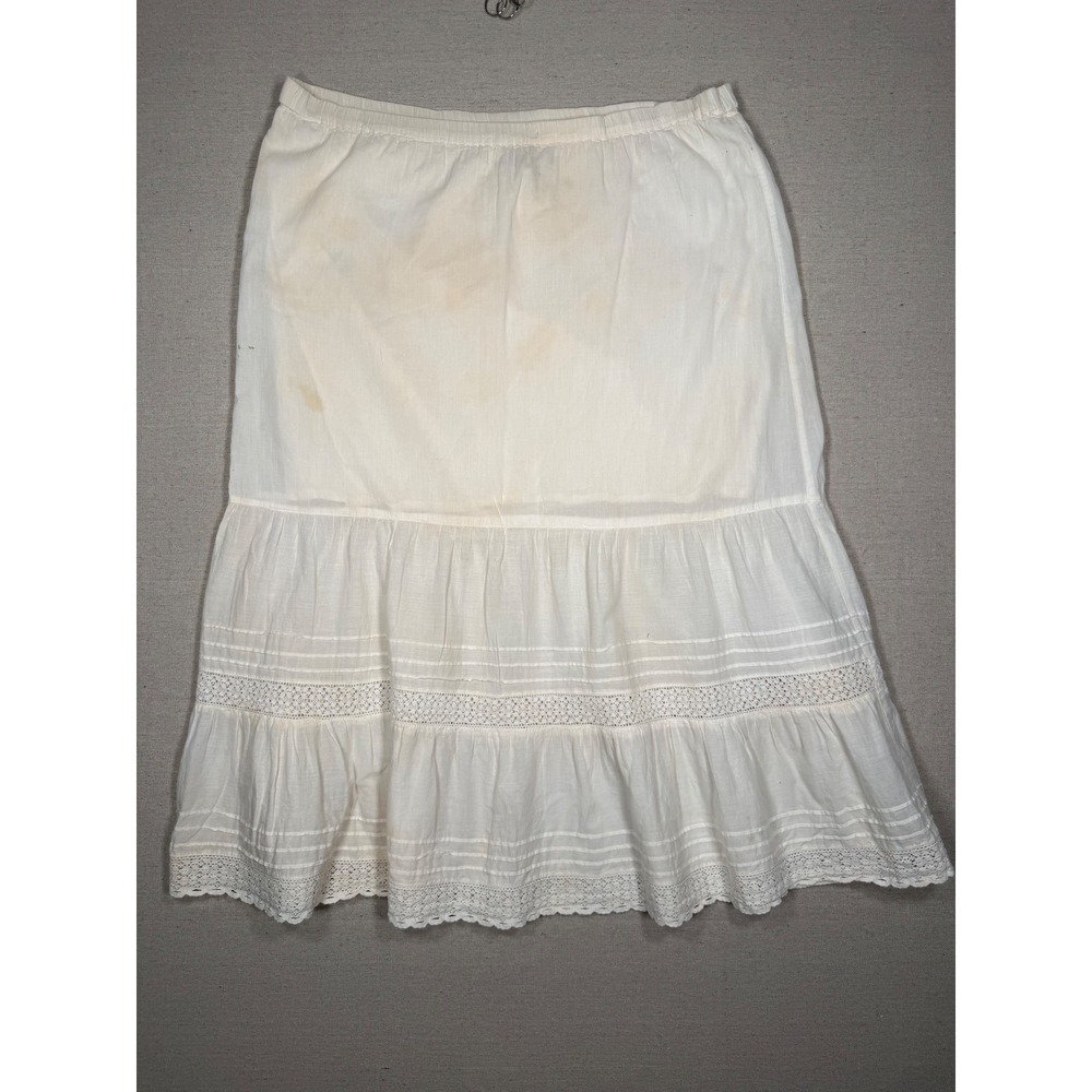 Urban Outfitters White Cotton Tiered Lace Trim Midi Skirt Boho Prairie Small
